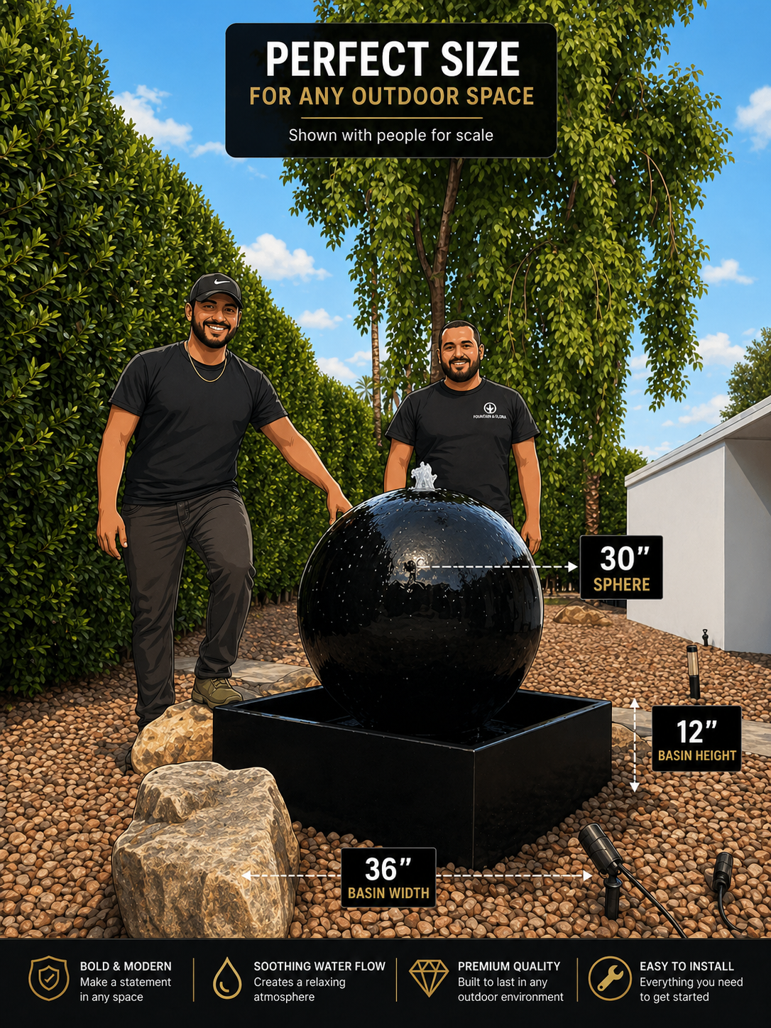 Luxurious 30'' Concrete Sphere with a showing basin