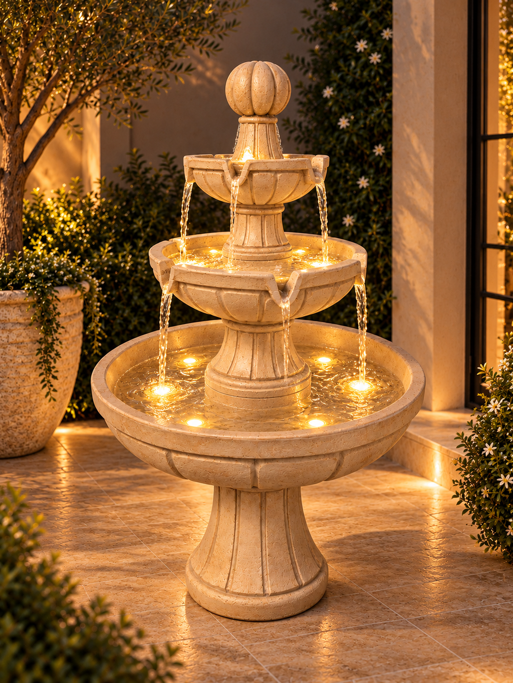 Three-Tier Concrete Garden Fountain