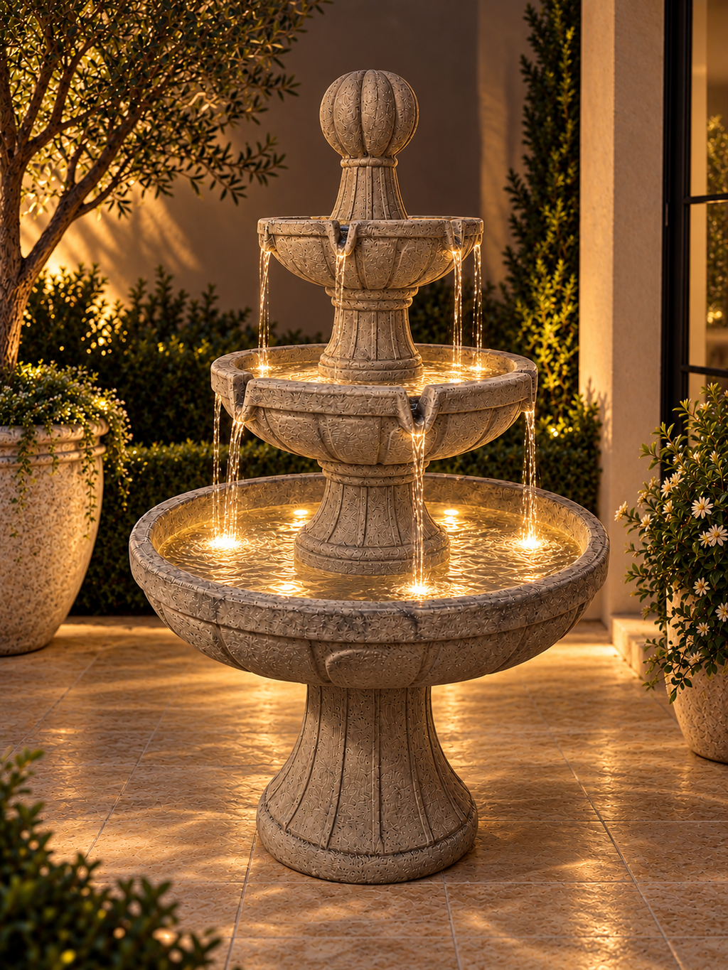 Three-Tier Concrete Garden Fountain