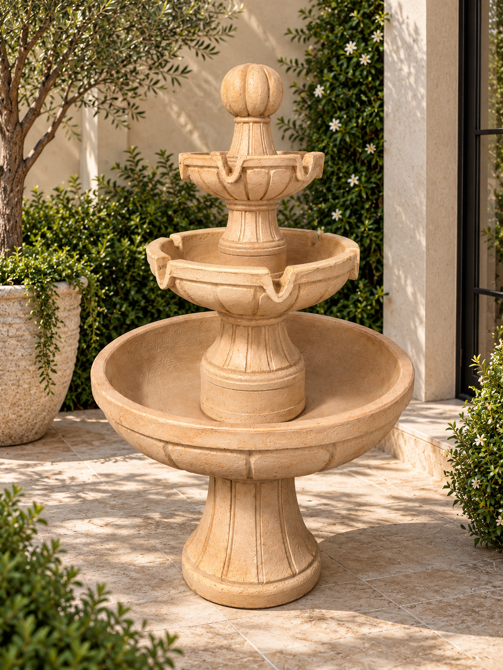 Three-Tier Concrete Garden Fountain