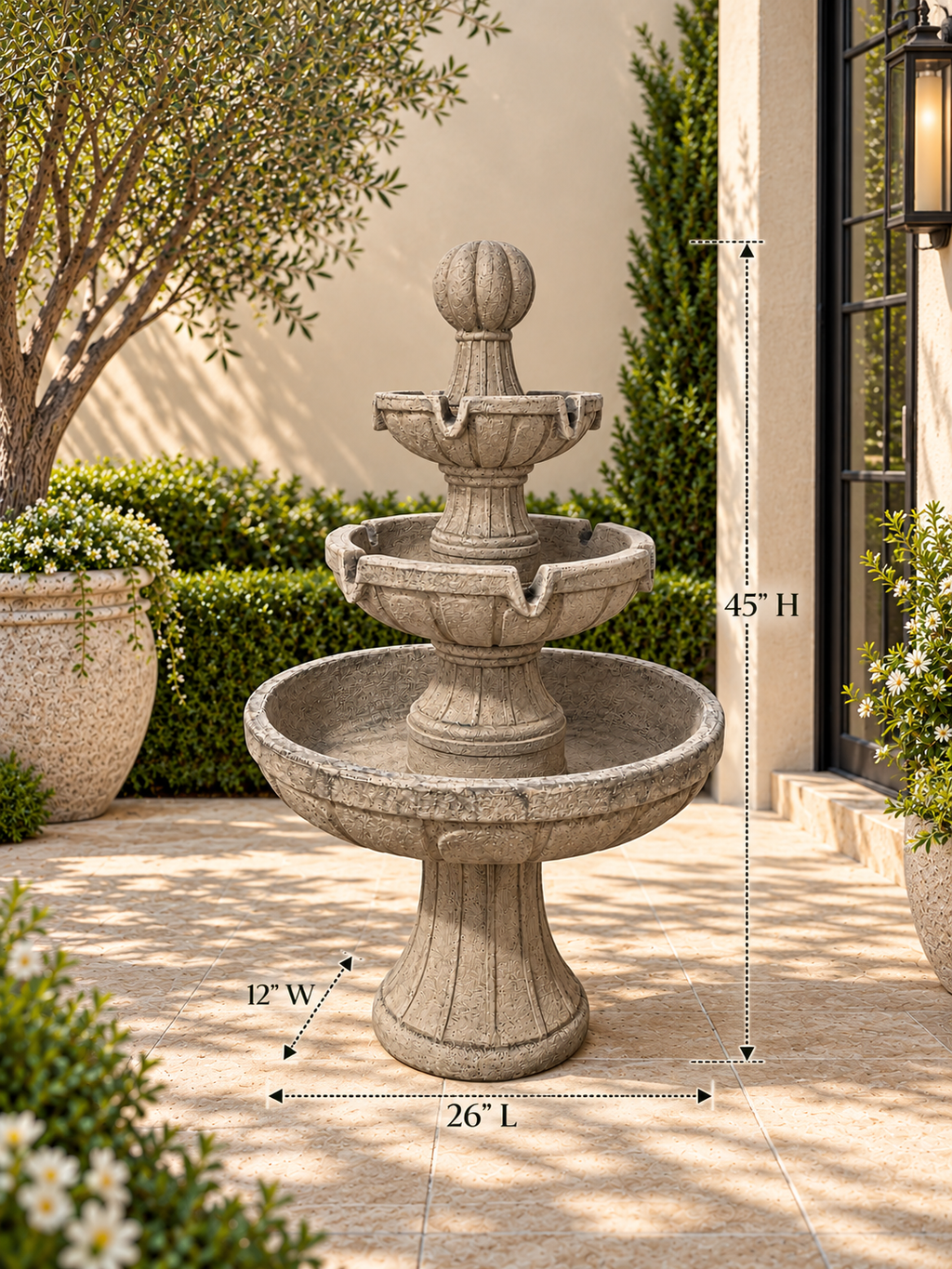 Three-Tier Concrete Garden Fountain