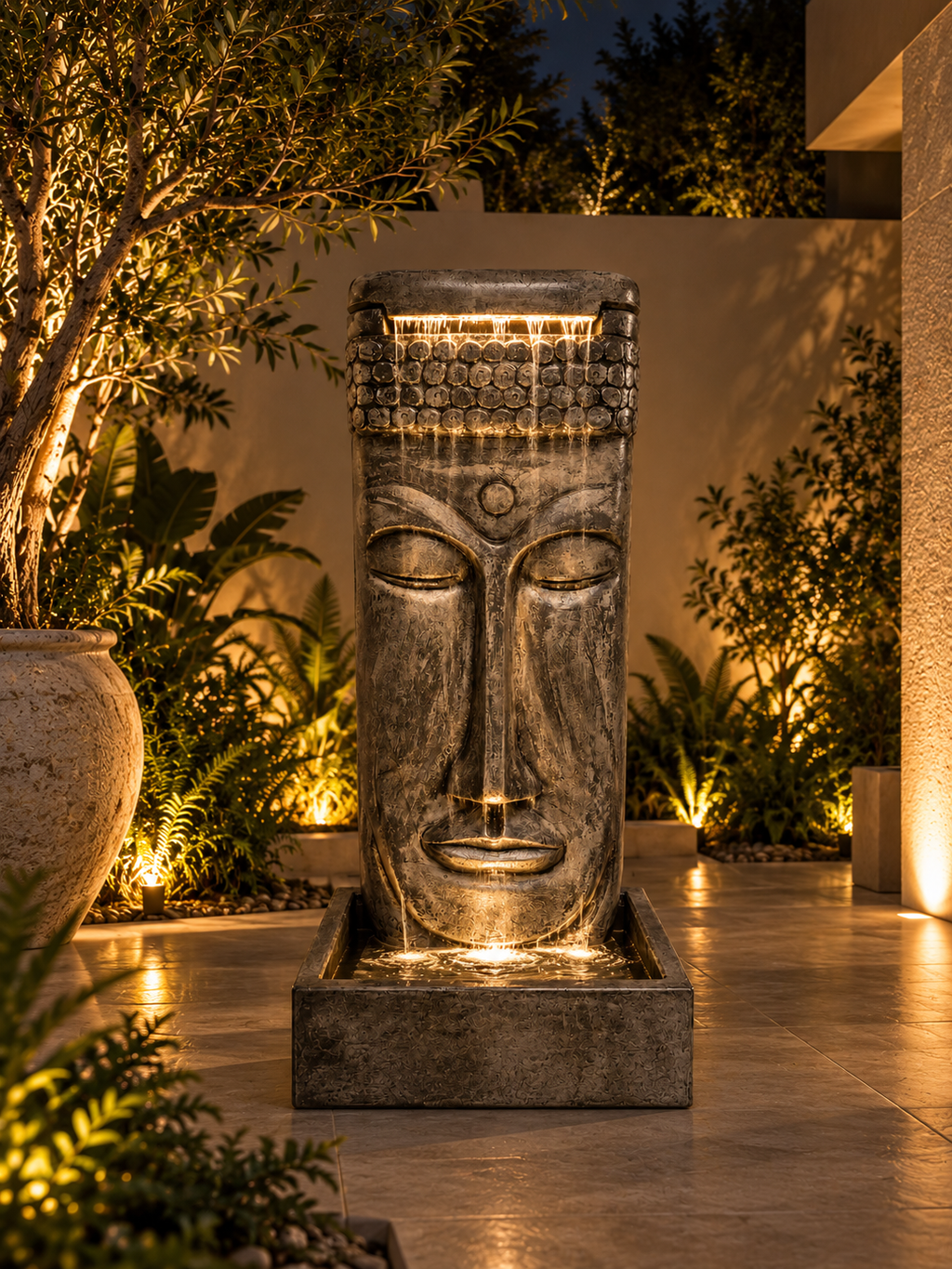Zen Buddha Concrete Water Fountain