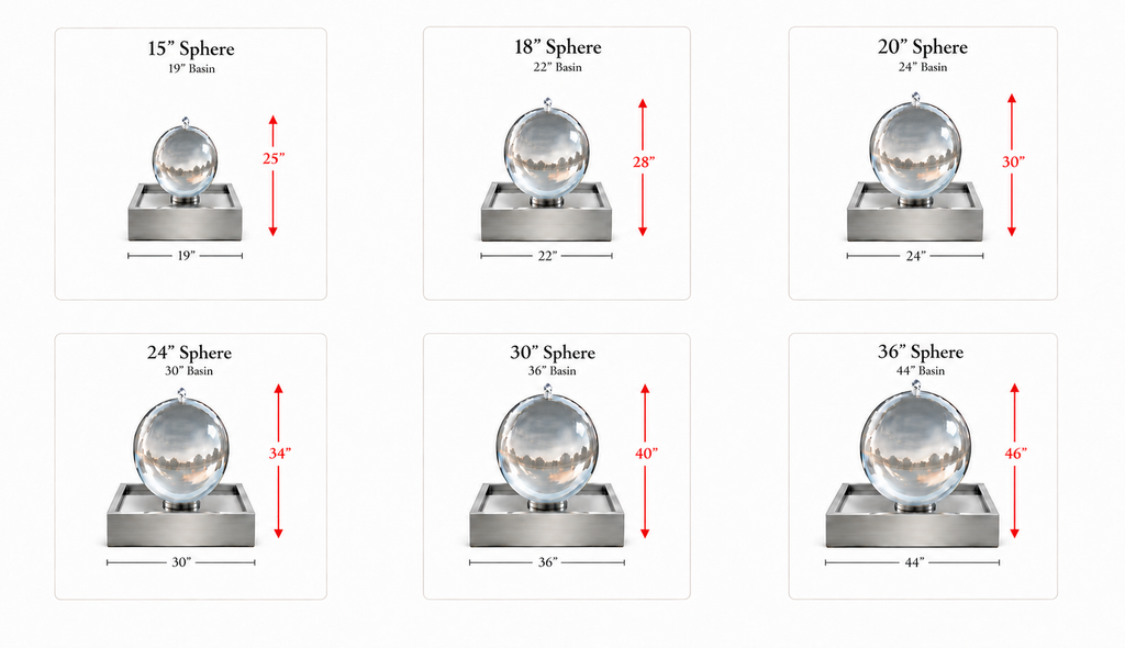 20" illuminated Acrylic Sphere Fountain with 24" Stainless Steel Basin