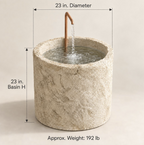 Limestone-Like Concrete Fountain with Copper Spout, 23-Inch Outdoor Water Feature