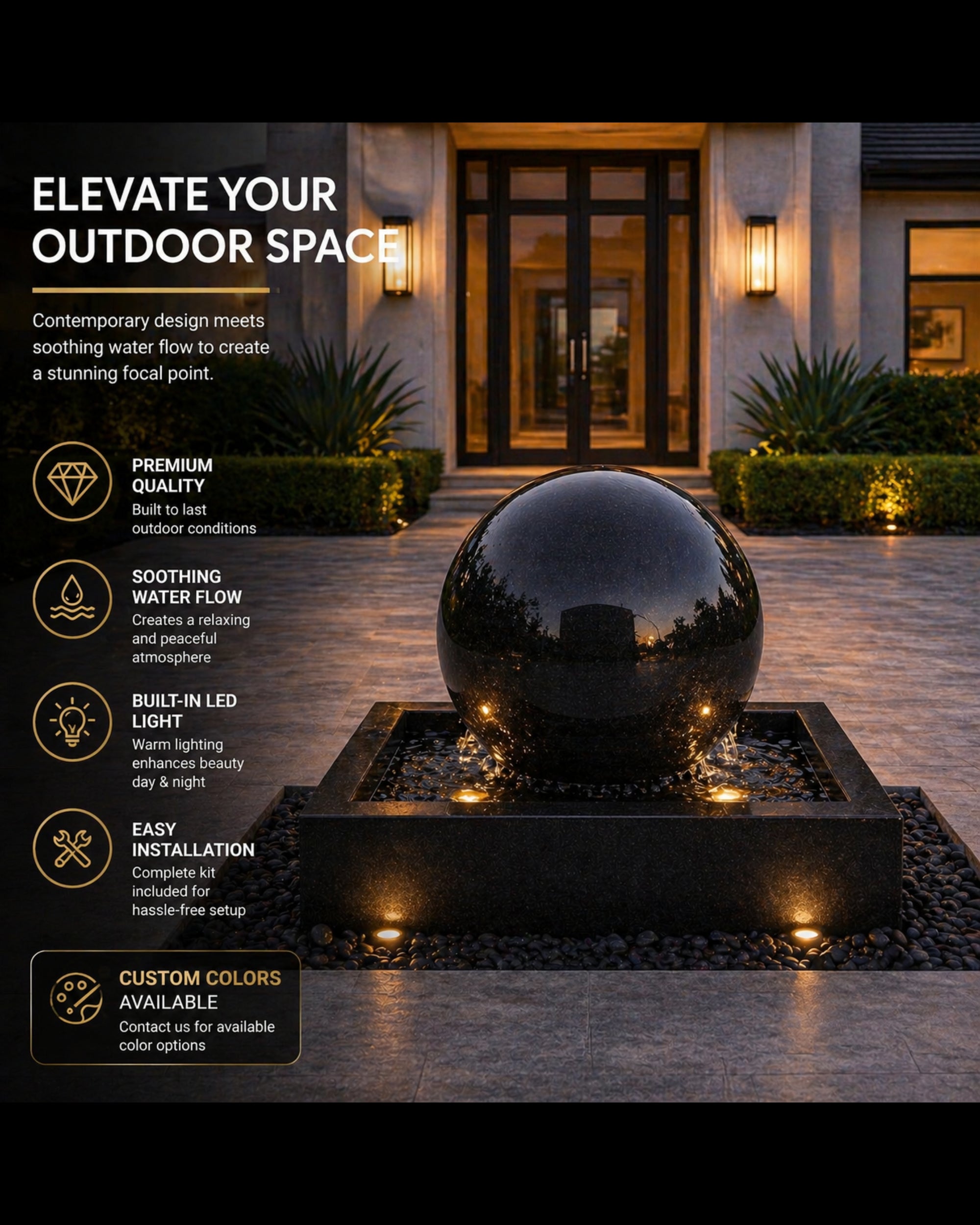 Luxurious 30'' Concrete Sphere with a showing basin