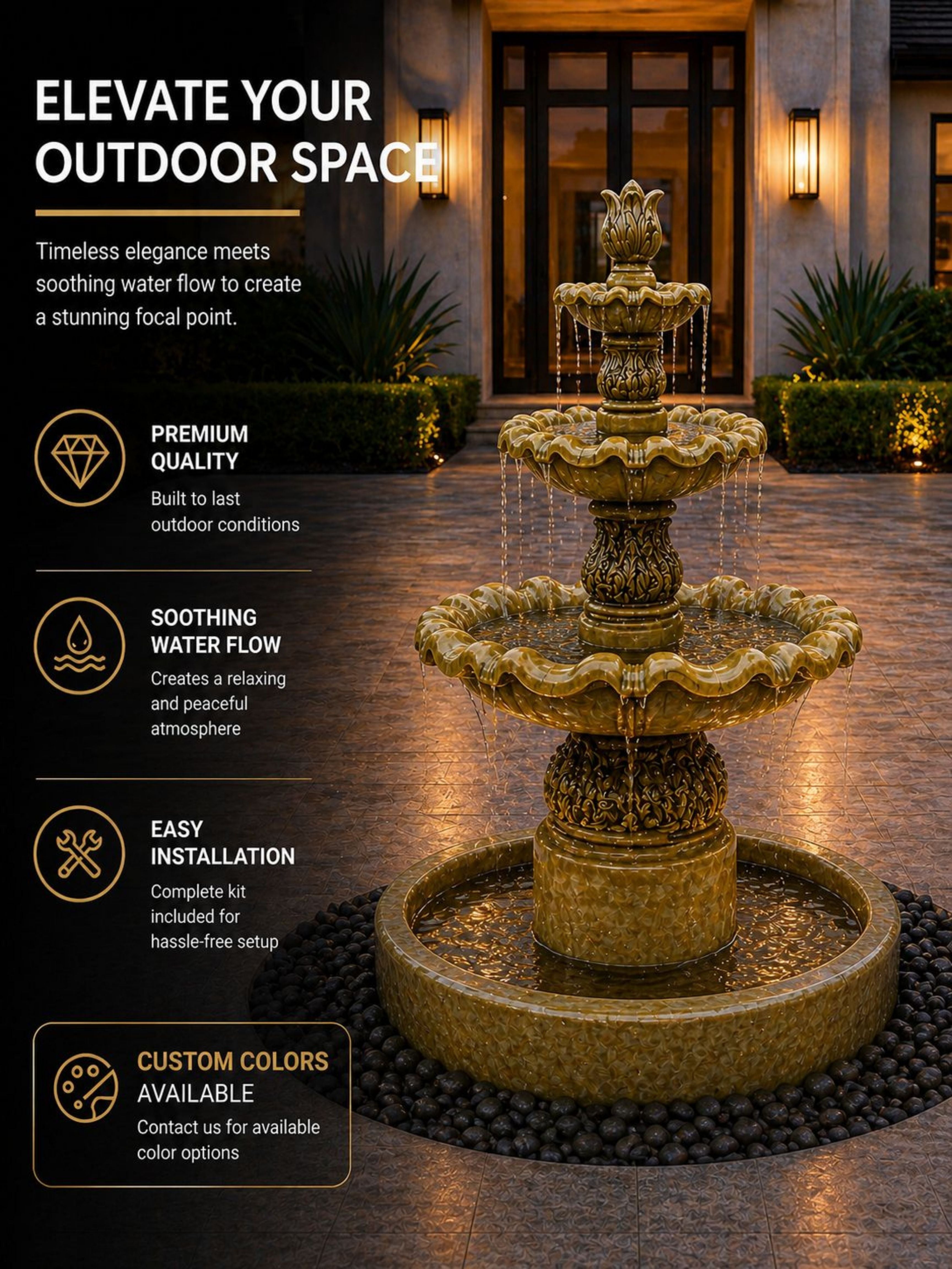 Classic Italian 3-Tier Concrete Fountain