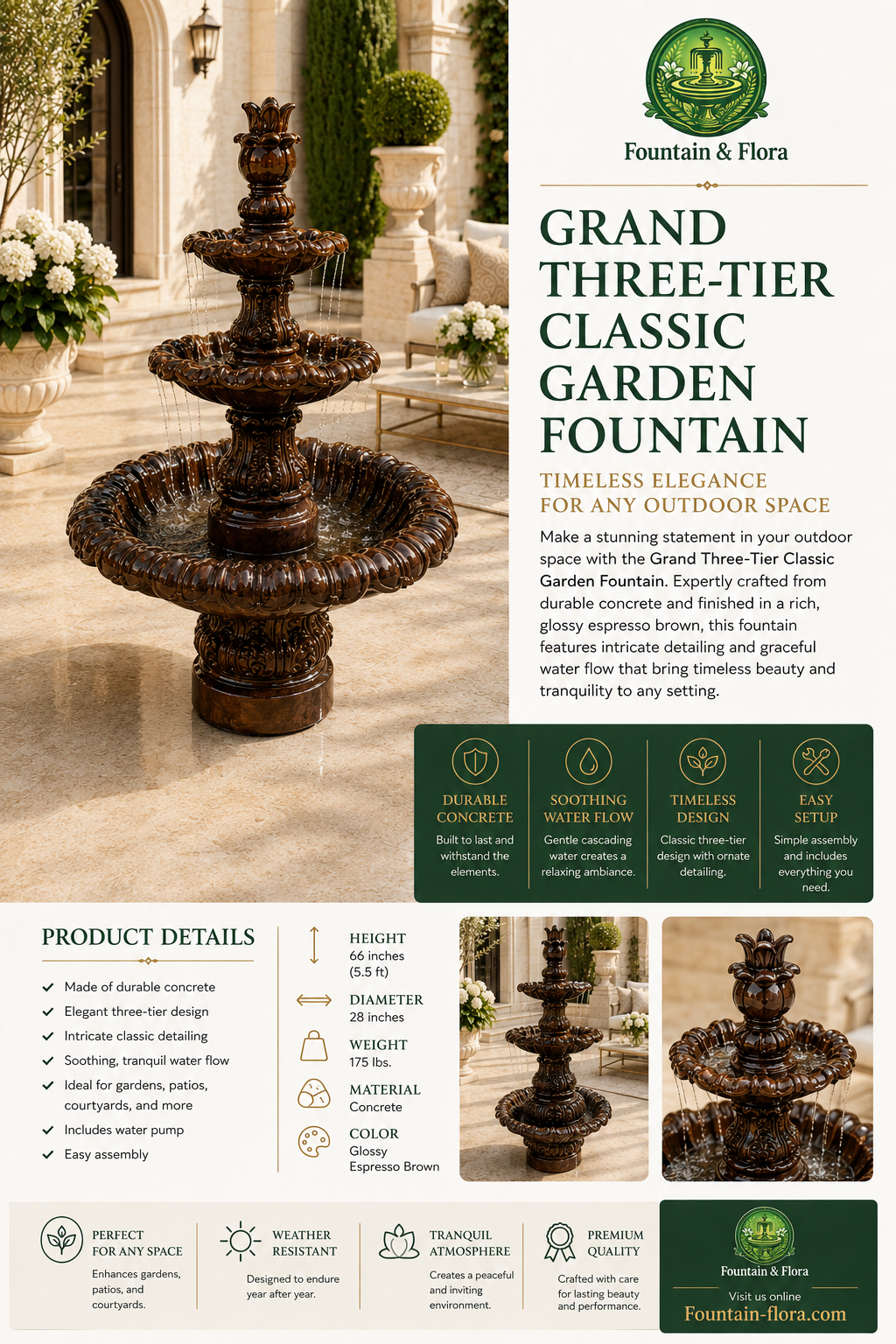 Grand 3-Tier Classic Garden Fountain