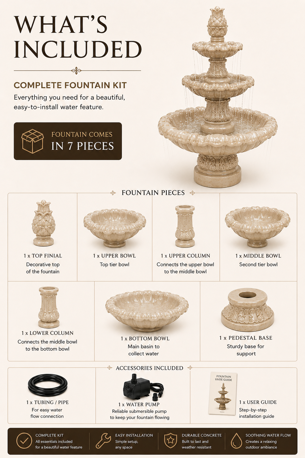 Grand 3-Tier Classic Garden Fountain