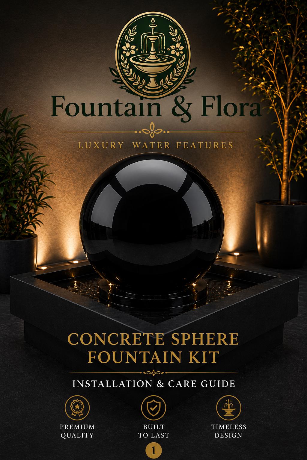 30” Concrete Sphere Fountain – Modern Outdoor Water Feature __etsy:8281878430