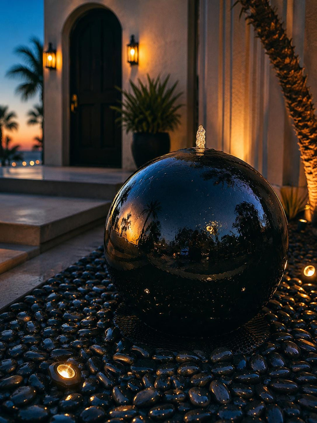 30” Concrete Sphere Fountain – Modern Outdoor Water Feature __etsy:8281878434