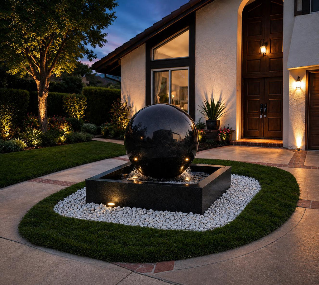 30” Concrete Sphere Fountain – Modern Outdoor Water Feature __etsy:8329800873