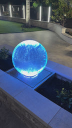 20" illuminated Acrylic Sphere Fountain with 24" Stainless Steel Basin