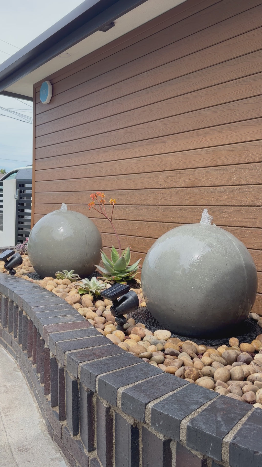 24" Concrete Sphere Fountain Set of 2 – Outdoor Water Feature