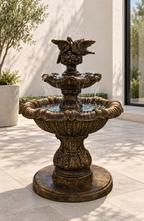 Elegant 2-Tiered Concrete Birds Fountain
